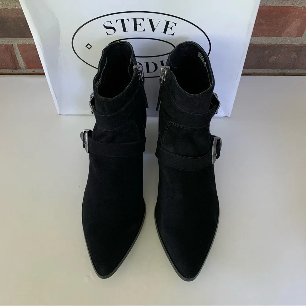 Steve Madden Cuff Black Suede Western Ankle Boots Buckle US 9.5 M - Picture 3 of 8